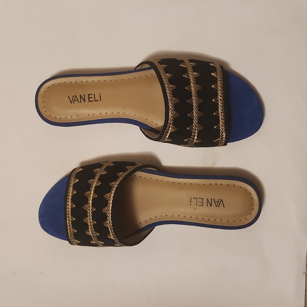 Blue and Gold Slip on sandals
